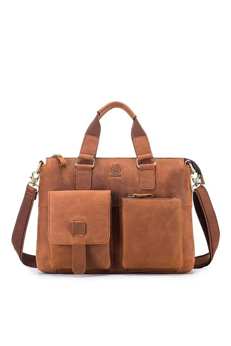 Férfi Válltáskák Distinguished Square Leather Holdall - Fekete