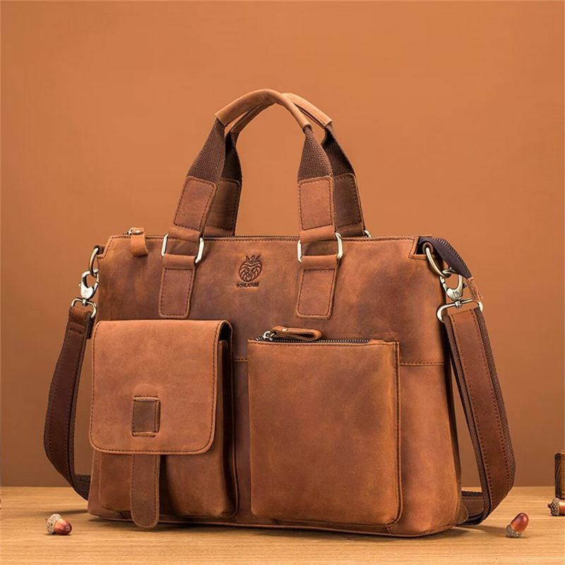 Férfi Válltáskák Distinguished Square Leather Holdall - Fekete