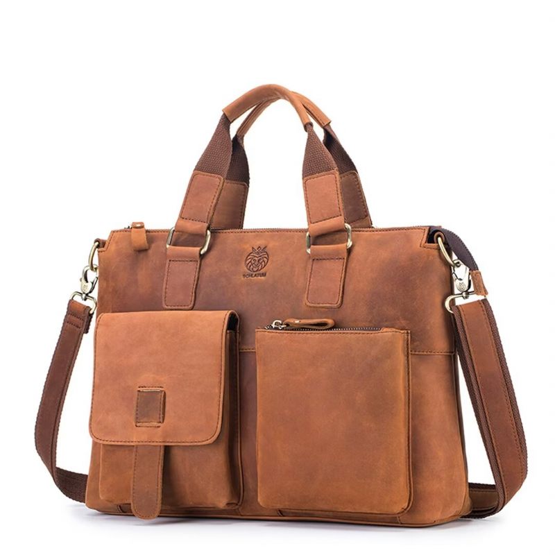 Férfi Válltáskák Distinguished Square Leather Holdall - Fekete