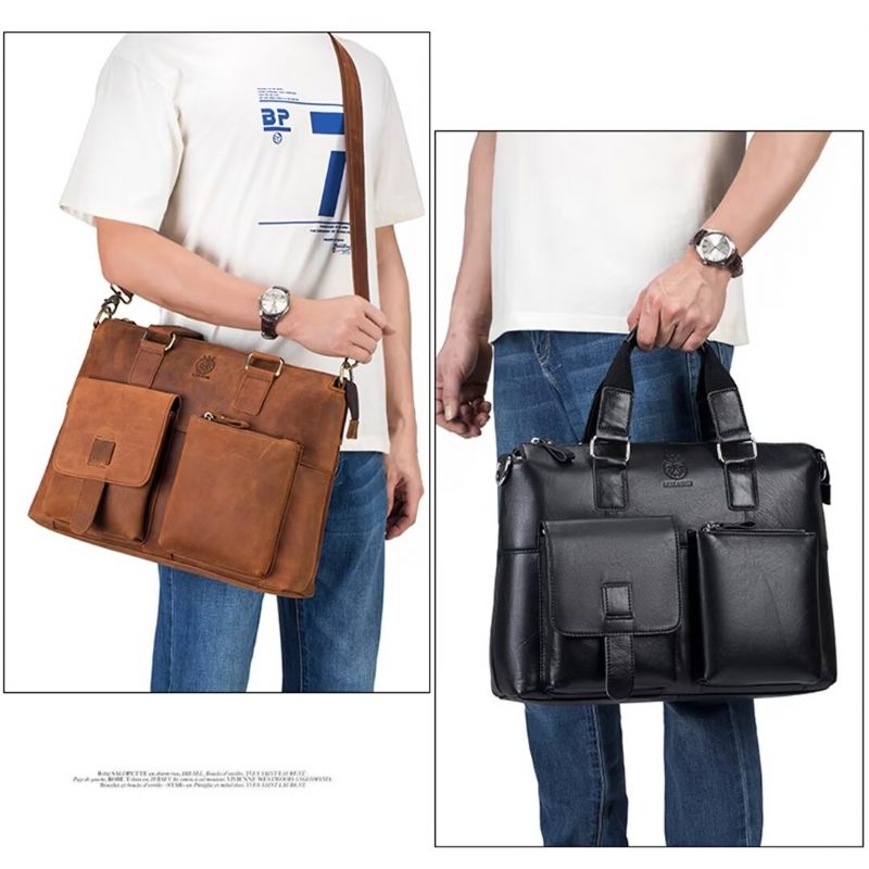 Férfi Válltáskák Distinguished Square Leather Holdall - Fekete