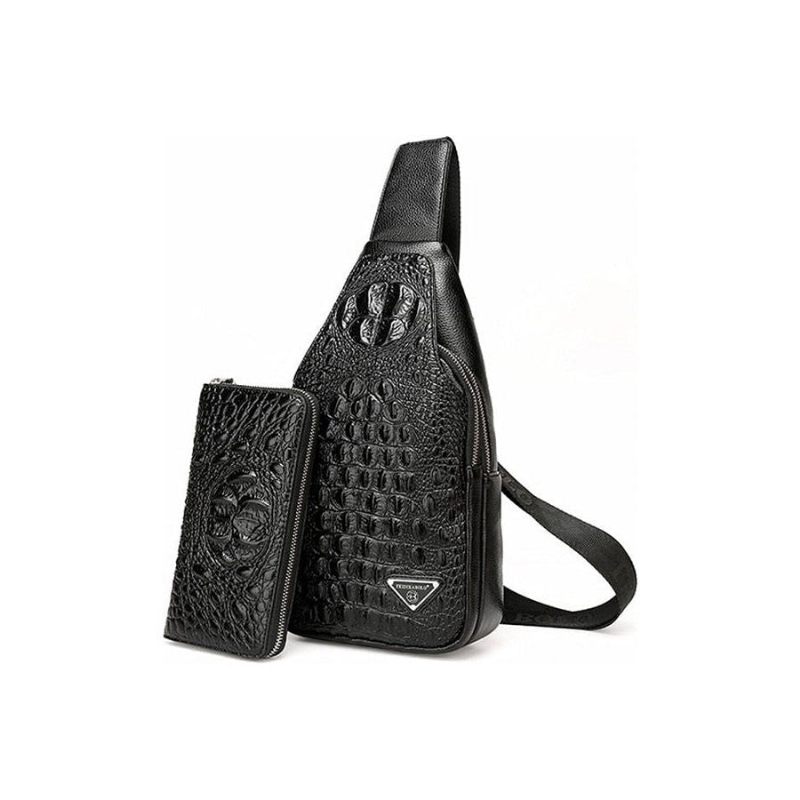 Férfi Válltáskák Egzotikus Croc-print Single Strap Sling Hátizsák - Fekete Készlet