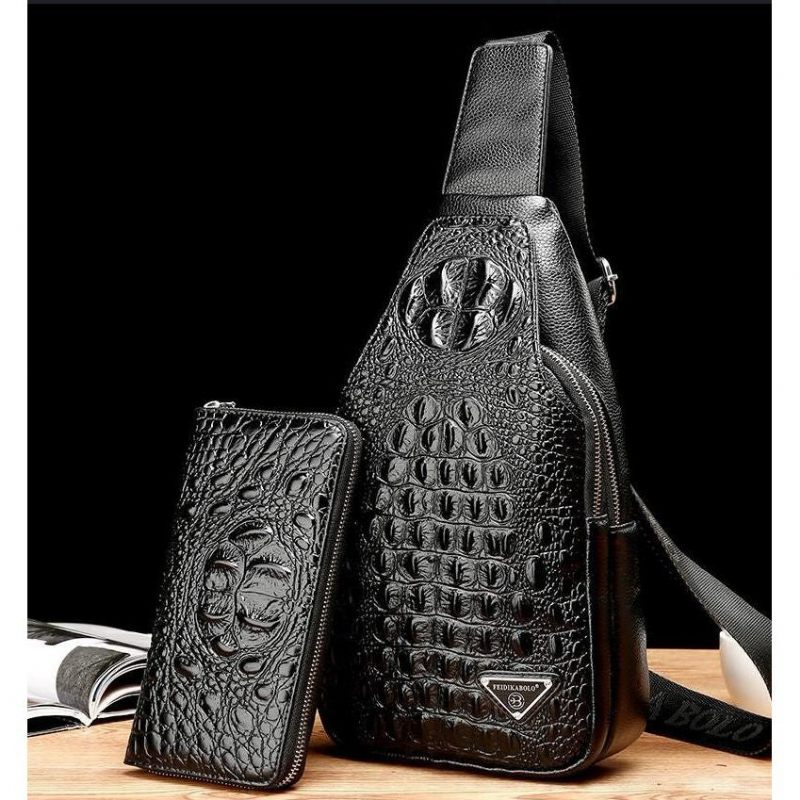 Férfi Válltáskák Egzotikus Croc-print Single Strap Sling Hátizsák - Fekete Készlet