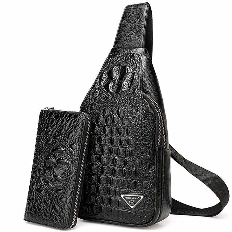 Férfi Válltáskák Egzotikus Croc-print Single Strap Sling Hátizsák - Fekete Készlet