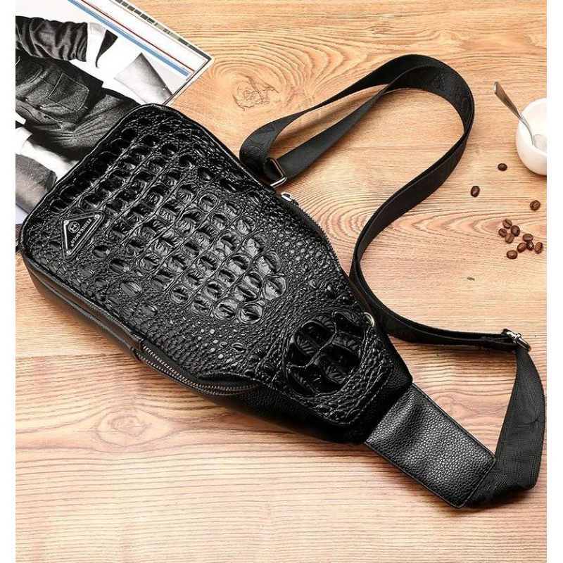 Férfi Válltáskák Egzotikus Croc-print Single Strap Sling Hátizsák - Fekete