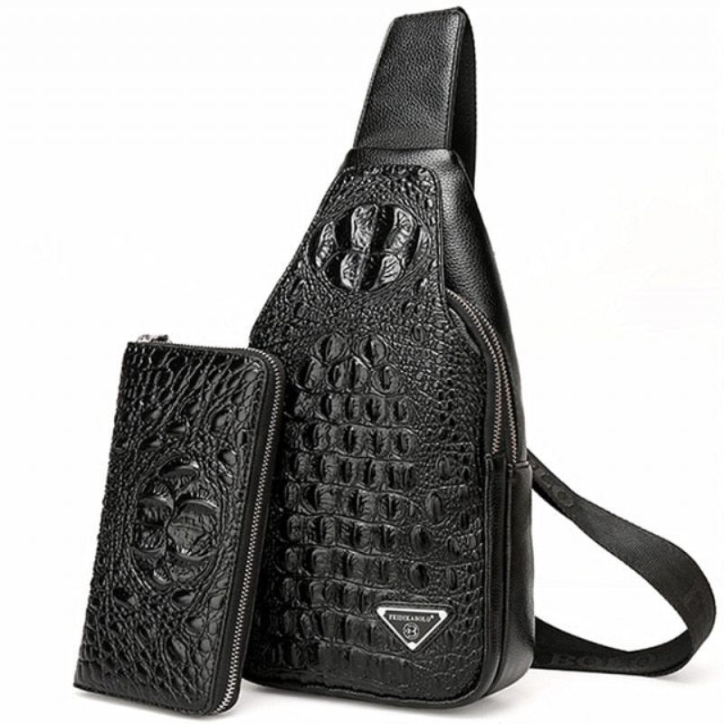 Férfi Válltáskák Egzotikus Croc-print Single Strap Sling Hátizsák - Fekete