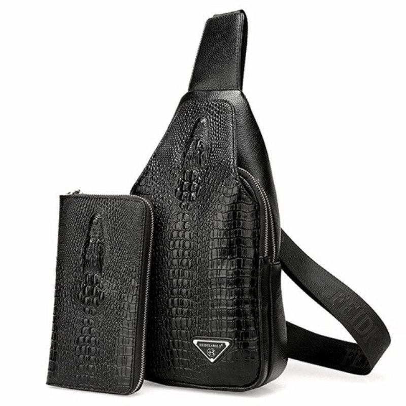 Férfi Válltáskák Egzotikus Croc-print Single Strap Sling Hátizsák - Fekete