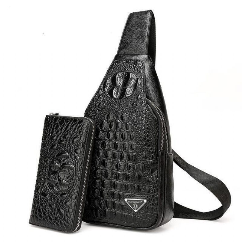 Férfi Válltáskák Egzotikus Croc-print Single Strap Sling Hátizsák - Fekete Készlet 2