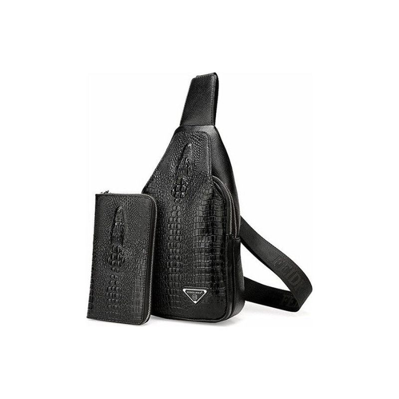 Férfi Válltáskák Egzotikus Croc-print Single Strap Sling Hátizsák - Fekete Készlet 2