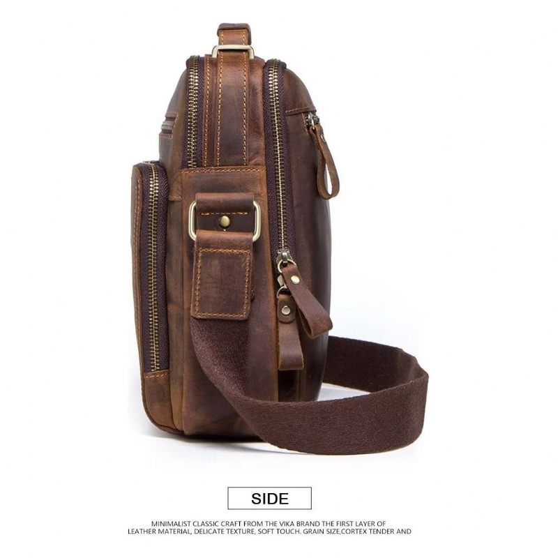 Férfi Válltáskák Elegáns Crazy Horse Bőr Crossbody Táska - Kávé