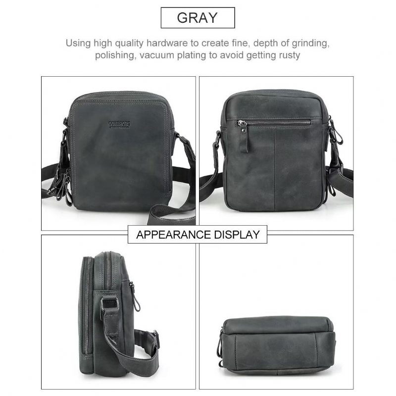 Férfi Válltáskák Elegáns Crazy Horse Bőr Masszív Crossbody Táska - Szürke