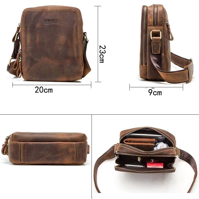 Férfi Válltáskák Elegáns Crazy Horse Bőr Masszív Crossbody Táska - Kávé