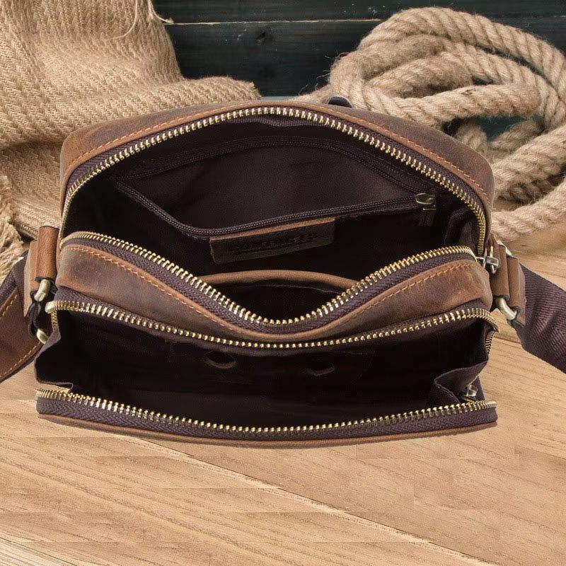 Férfi Válltáskák Elegáns Crazy Horse Bőr Masszív Crossbody Táska - Kávé