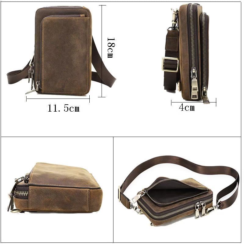 Férfi Válltáskák Elegáns Crazy Horse Bőr Vintage Crossbody Táska - Kávé