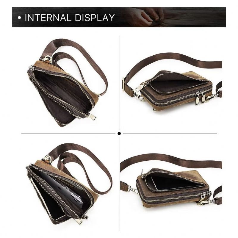 Férfi Válltáskák Elegáns Crazy Horse Bőr Vintage Crossbody Táska - Vörösbarna