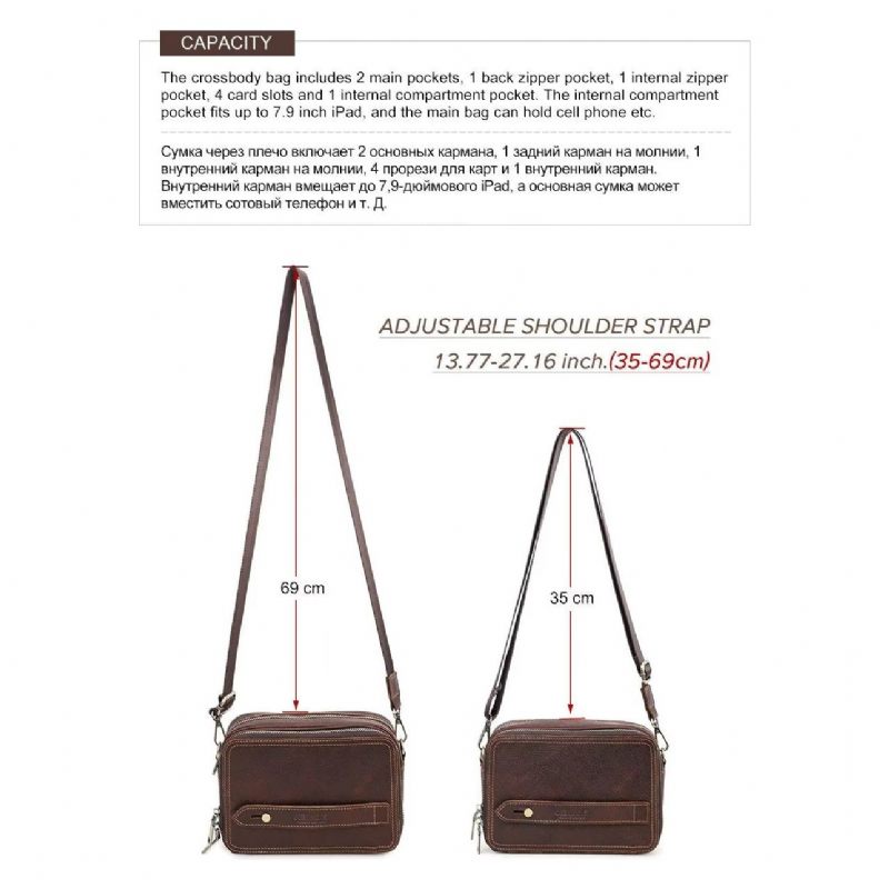 Férfi Válltáskák Elegáns Crazy Horse Leather Classic Crossbody Táska - Kávé