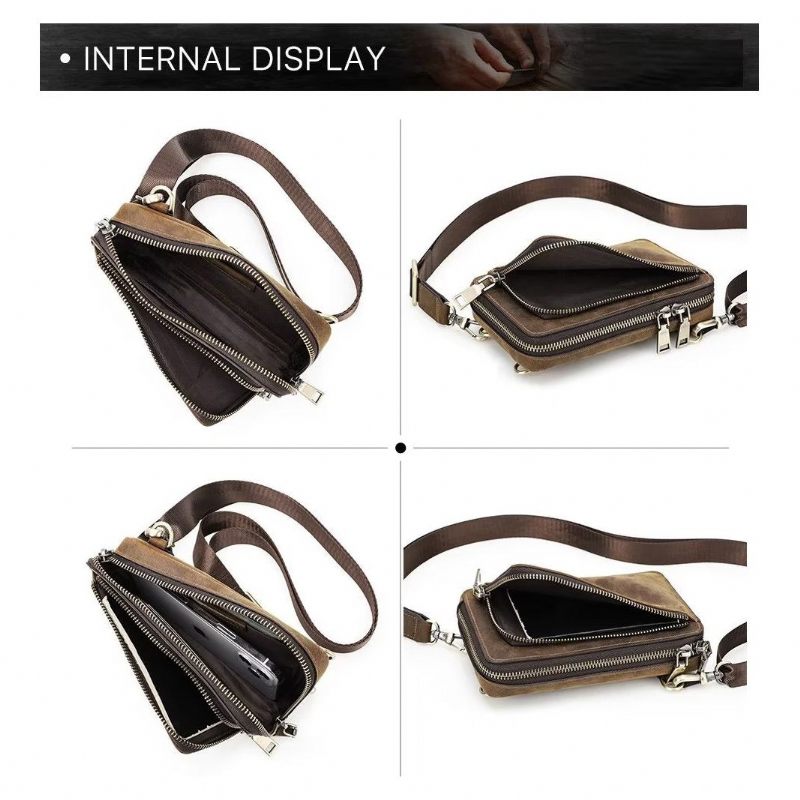 Férfi Válltáskák Luxus Bőr Flip Vintage Crossbody Táska - Kávé