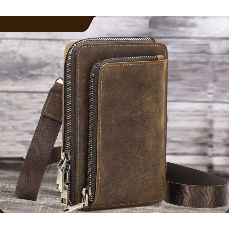 Férfi Válltáskák Luxus Bőr Flip Vintage Crossbody Táska - Kávé