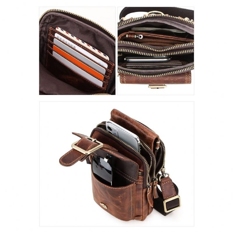 Férfi Válltáskák Luxus Bőr Zárótáska Crossbody - Vörösbarna