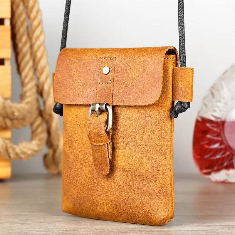 Férfi Válltáskák Luxus Crazy Horse Leather Crossbody Táska - Barna