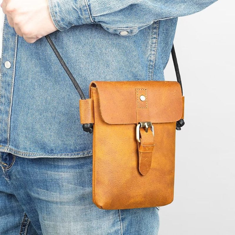 Férfi Válltáskák Luxus Crazy Horse Leather Crossbody Táska - Barna