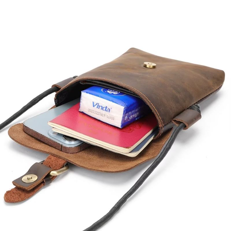 Férfi Válltáskák Luxus Crazy Horse Leather Crossbody Táska - Kávé