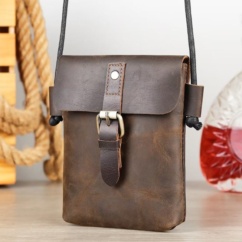 Férfi Válltáskák Luxus Crazy Horse Leather Crossbody Táska - Kávé