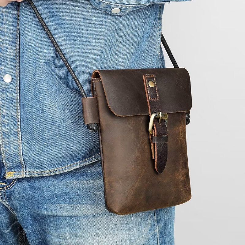 Férfi Válltáskák Luxus Crazy Horse Leather Crossbody Táska - Kávé