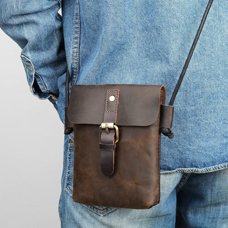 Férfi Válltáskák Luxus Crazy Horse Leather Crossbody Táska - Kávé