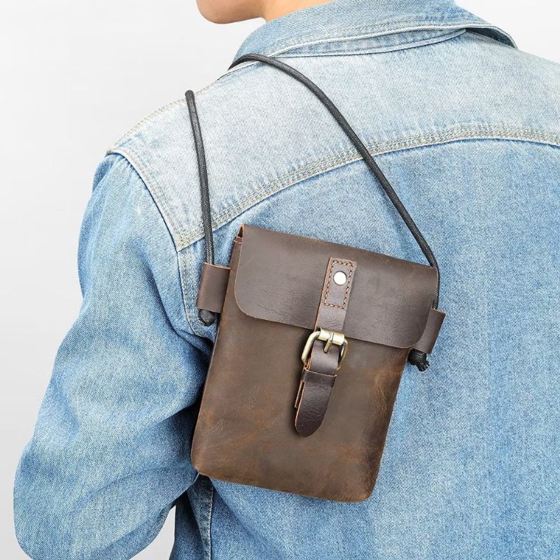 Férfi Válltáskák Luxus Crazy Horse Leather Crossbody Táska - Kávé