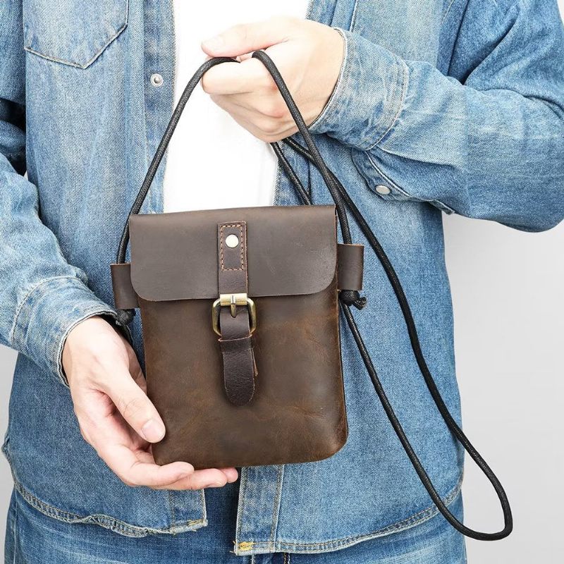 Férfi Válltáskák Luxus Crazy Horse Leather Crossbody Táska - Kávé