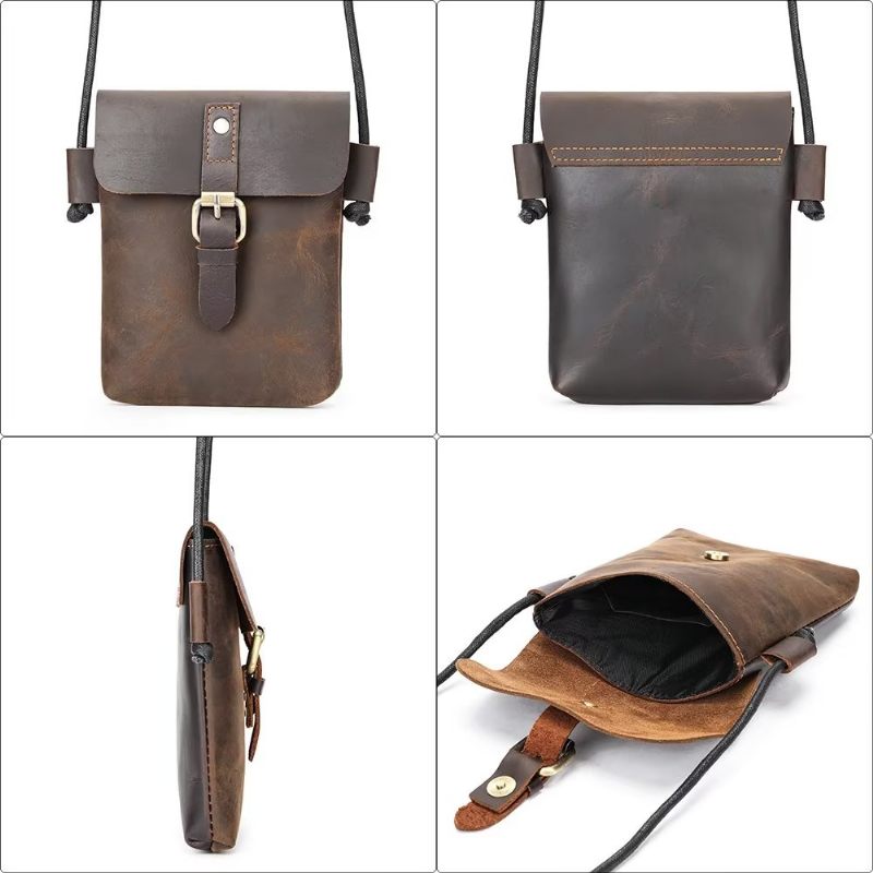 Férfi Válltáskák Luxus Crazy Horse Leather Crossbody Táska - Kávé