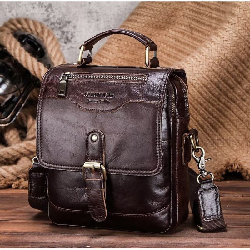 Férfi Válltáskák Luxus Crossbody Hírvivő Táska Crazy Horse Rugged Kollekció - Kávé