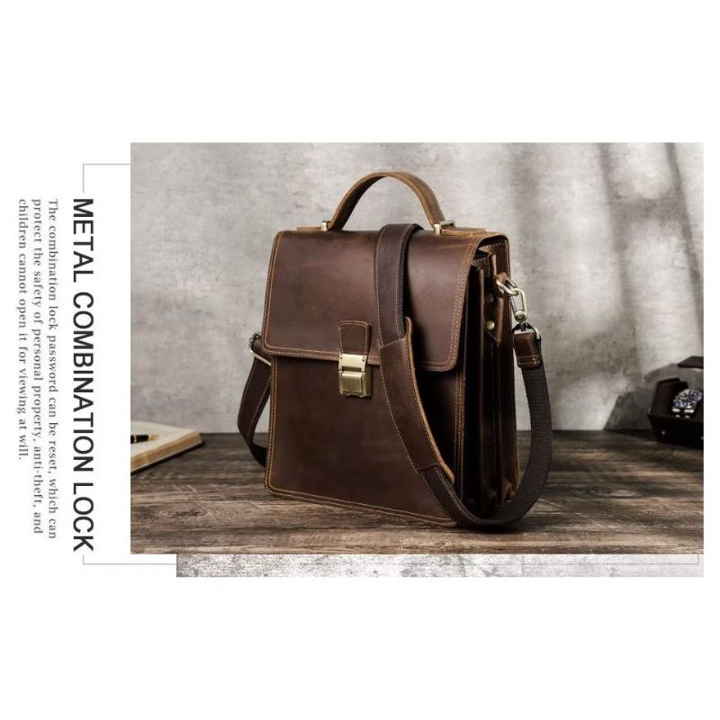 Férfi Válltáskák Luxus Crossbody Hírvivő Táska Crazy Horse Vintage Kollekció - Kávé