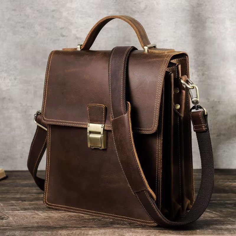 Férfi Válltáskák Luxus Crossbody Hírvivő Táska Crazy Horse Vintage Kollekció - Kávé