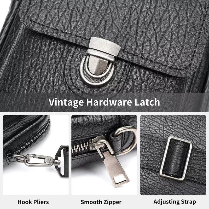 Férfi Válltáskák Luxus Valódi Bőr Flip Vintage Crossbody Táska - Fekete