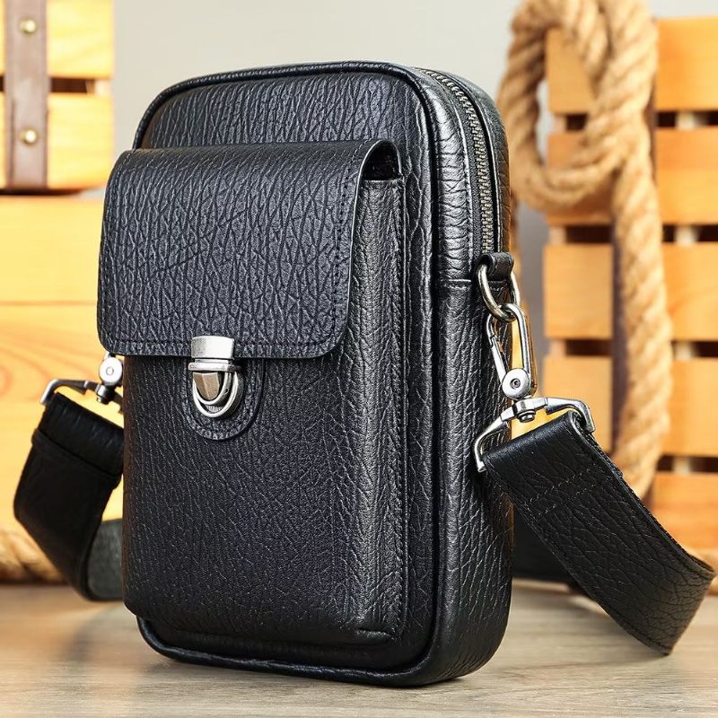 Férfi Válltáskák Luxus Valódi Bőr Flip Vintage Crossbody Táska - Fekete