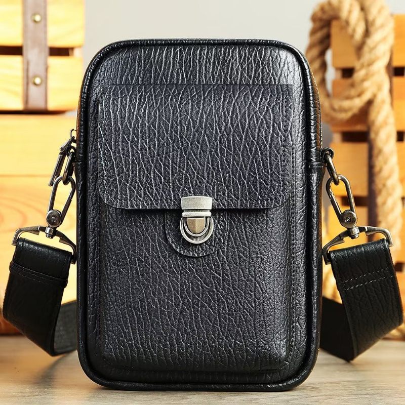 Férfi Válltáskák Luxus Valódi Bőr Flip Vintage Crossbody Táska - Fekete