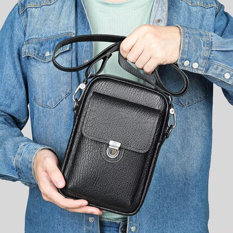 Férfi Válltáskák Luxus Valódi Bőr Flip Vintage Crossbody Táska - Fekete