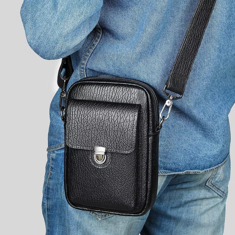 Férfi Válltáskák Luxus Valódi Bőr Flip Vintage Crossbody Táska - Fekete