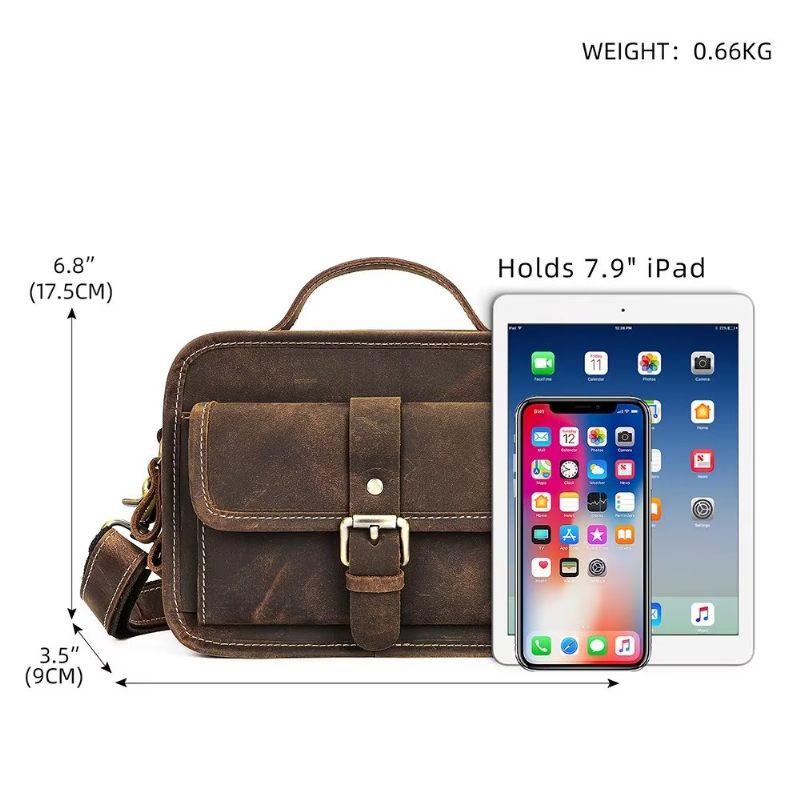 Férfi Válltáskák Luxus Valódi Bőrből Készült Lapos Kompakt Crossbody Táska - Kávé